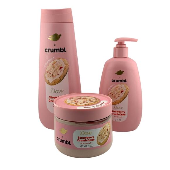 Limited Edition Dove x Crumbl Strawberry CakeBody Wash, Body Scrub, Hand Soap